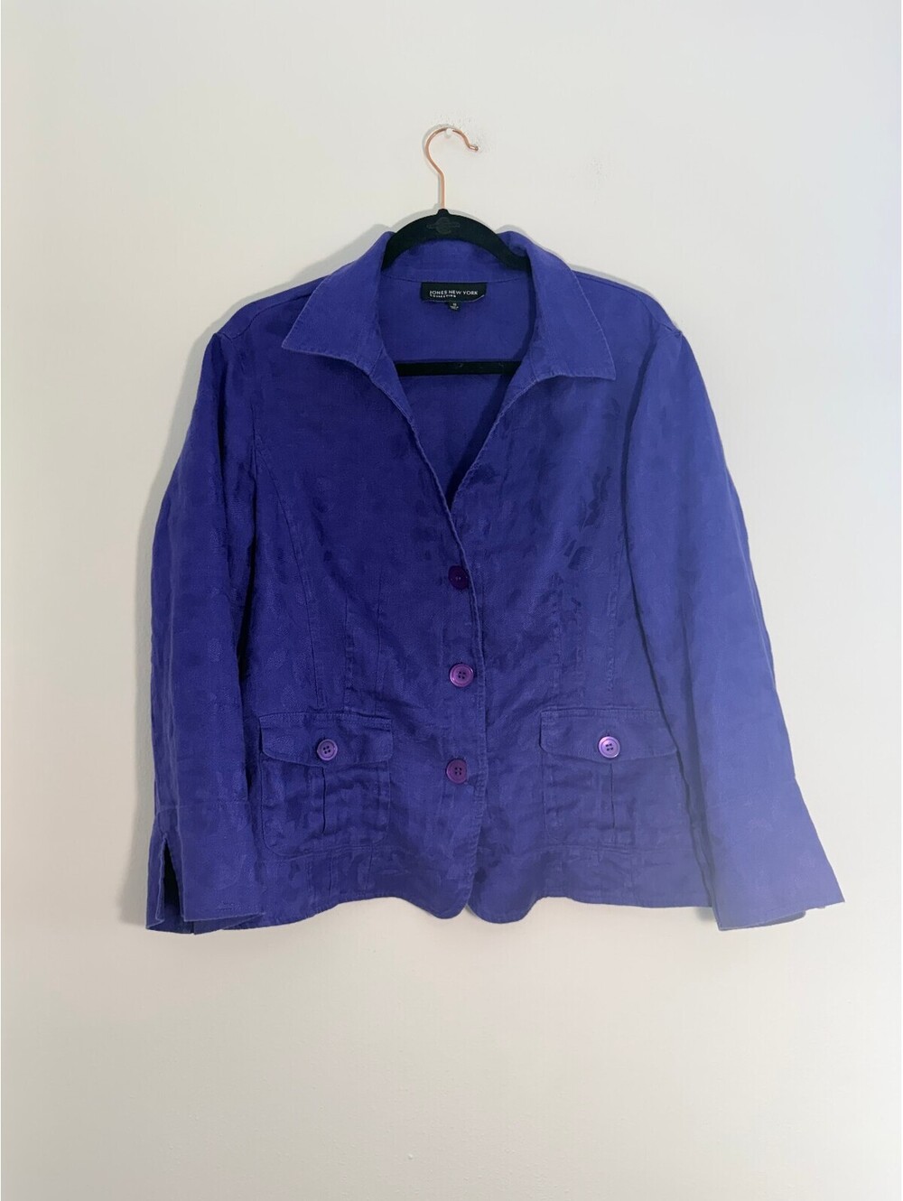 Jones New York Collection 100% Linen Blazer Jacket Purple Women's Size 16 - Picture 2 of 7